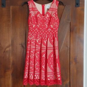 Anthropologie Red Lace Dress 00P